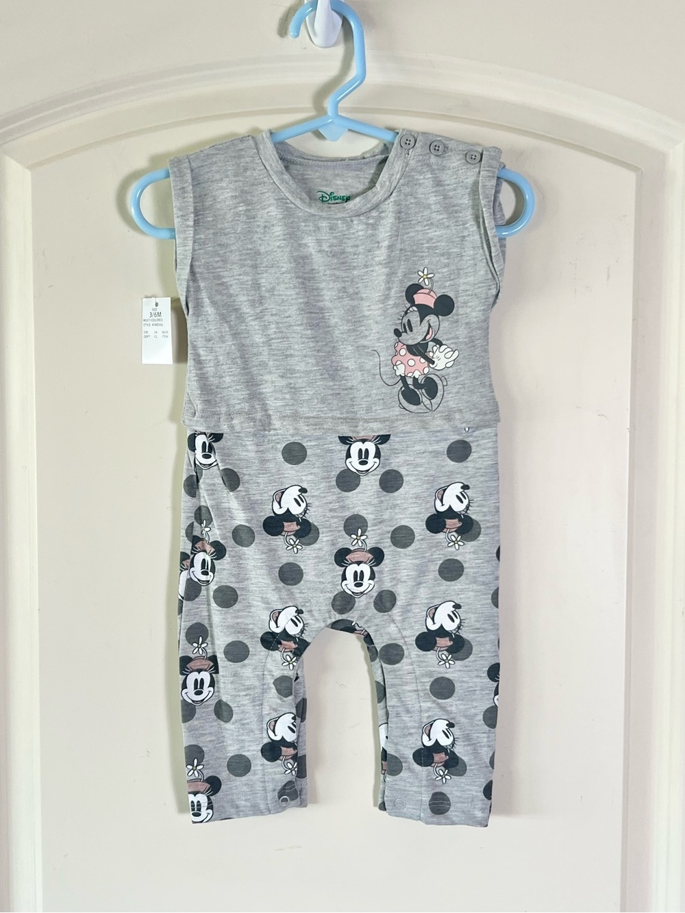 Disney Baby Minnie Mouse Gray Sleeveless Romper Snap Buttons 3-6 Months NWT